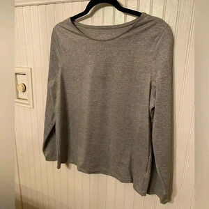 Talbots Silver Metallic Crew Neck Long Sleeve Tee